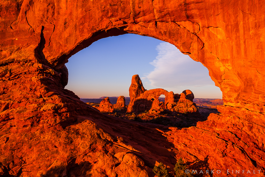 Turret Arch during sunrise in Arches national Park